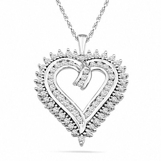 1.5 CT. T.W. Natural Diamond Shadow Heart Pendant in Sterling Silver