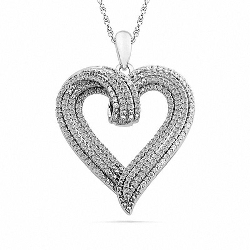 0.75 CT. T.W. Natural Diamond Multi-Row Heart Pendant in Sterling Silver