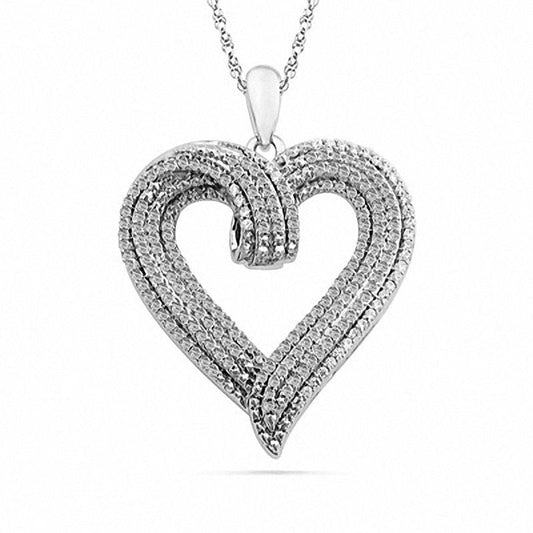 0.75 CT. T.W. Natural Diamond Multi-Row Heart Pendant in Sterling Silver