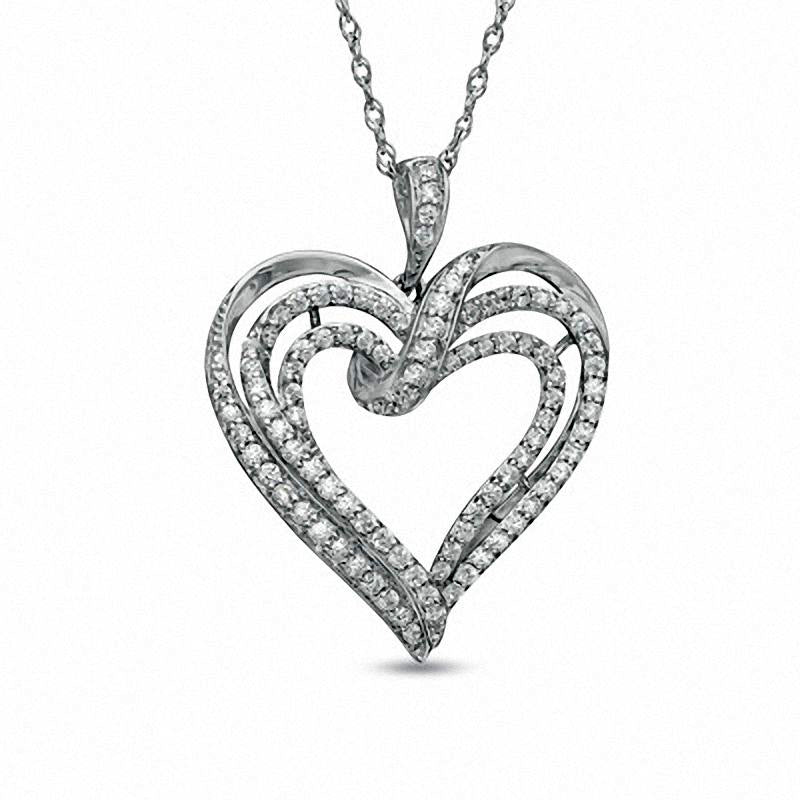 0.5 CT. T.W. Natural Diamond Triple Loop Heart Pendant in Sterling Silver