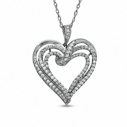0.5 CT. T.W. Natural Diamond Triple Loop Heart Pendant in Sterling Silver