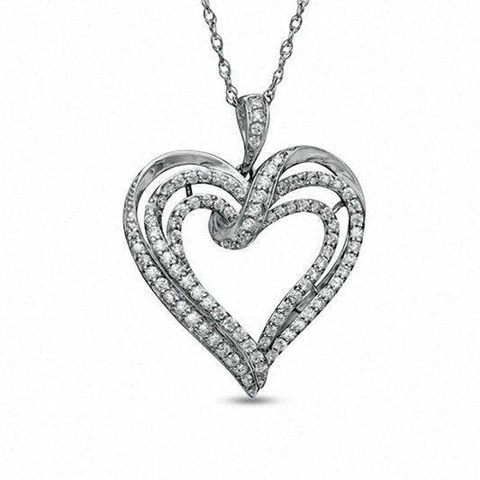 0.5 CT. T.W. Natural Diamond Triple Loop Heart Pendant in Sterling Silver