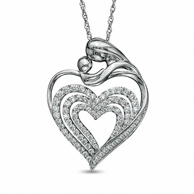 0.5 CT. T.W. Natural Diamond Motherly Love Heart Pendant in Sterling Silver