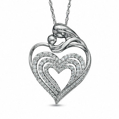 0.5 CT. T.W. Natural Diamond Motherly Love Heart Pendant in Sterling Silver