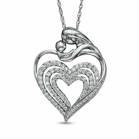 0.5 CT. T.W. Natural Diamond Motherly Love Heart Pendant in Sterling Silver