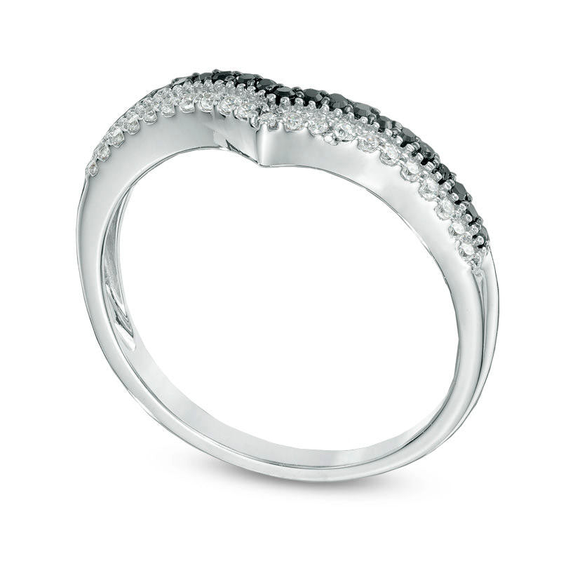 0.25 CT. T.W. Enhanced Black and White Natural Diamond Double Row Contour Band in Solid 10K White Gold