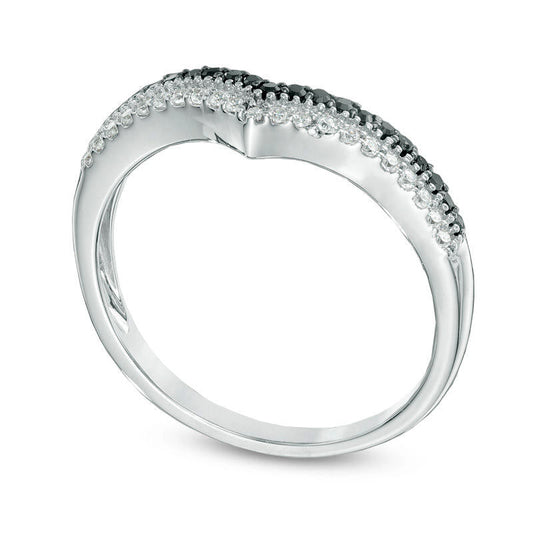 0.25 CT. T.W. Enhanced Black and White Natural Diamond Double Row Contour Band in Solid 10K White Gold