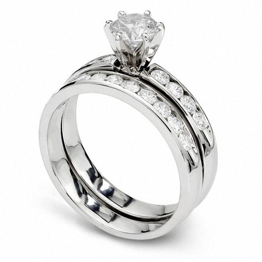 1.0 CT. T.W. Natural Diamond Bridal Engagement Ring Set in Solid 14K White Gold