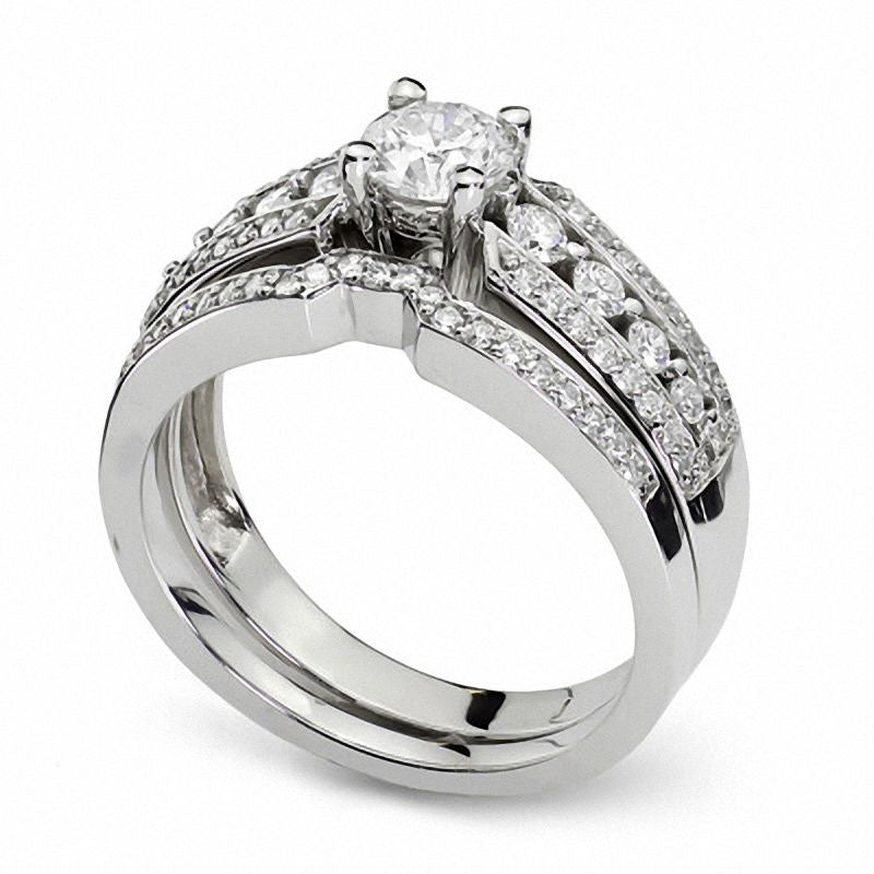 1.0 CT. T.W. Natural Diamond Bridal Engagement Ring Set in Solid 14K White Gold