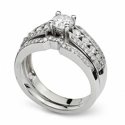 1.0 CT. T.W. Natural Diamond Bridal Engagement Ring Set in Solid 14K White Gold
