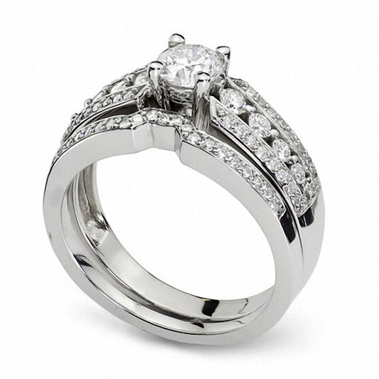 1.0 CT. T.W. Natural Diamond Bridal Engagement Ring Set in Solid 14K White Gold