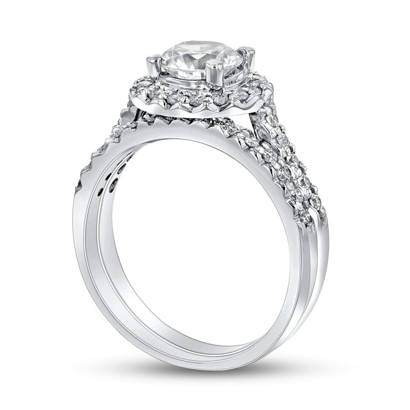 1.20 CT. T.W. Natural Diamond Frame Bridal Engagement Ring Set in Solid 14K White Gold