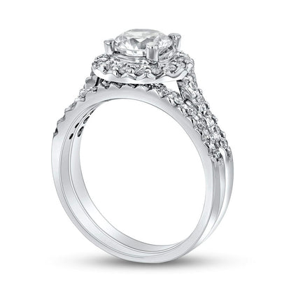 1.20 CT. T.W. Natural Diamond Frame Bridal Engagement Ring Set in Solid 14K White Gold