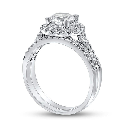 1.20 CT. T.W. Natural Diamond Frame Bridal Engagement Ring Set in Solid 14K White Gold