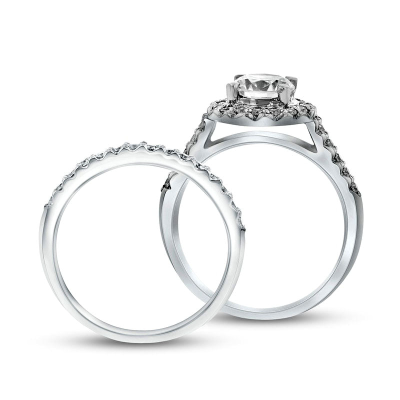 1.20 CT. T.W. Natural Diamond Frame Bridal Engagement Ring Set in Solid 14K White Gold