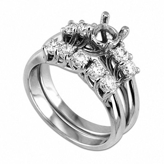 0.75 CT. T.W. Natural Diamond Semi-Mount Bridal Engagement Ring Set in Solid 14K White Gold