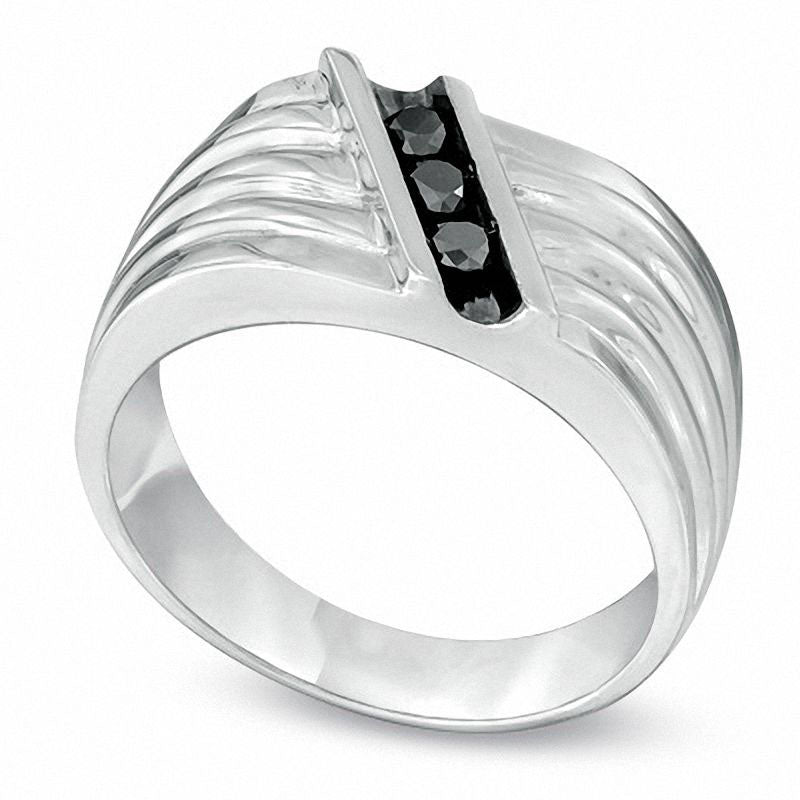 Men's 0.25 CT. T.W. Enhanced Black Natural Diamond Comfort Fit Slant Band in Sterling Silver