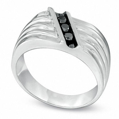 Men's 0.25 CT. T.W. Enhanced Black Natural Diamond Comfort Fit Slant Band in Sterling Silver