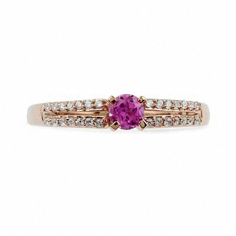 Lab-Created Pink Sapphire and 0.10 CT. T.W. Diamond Promise Ring in Solid 10K Rose Gold