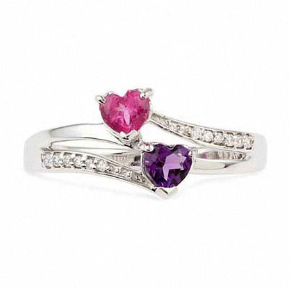 Heart-Shaped Amethyst, Lab-Created Pink Sapphire and Diamond Accent Ring in Sterling Silver
