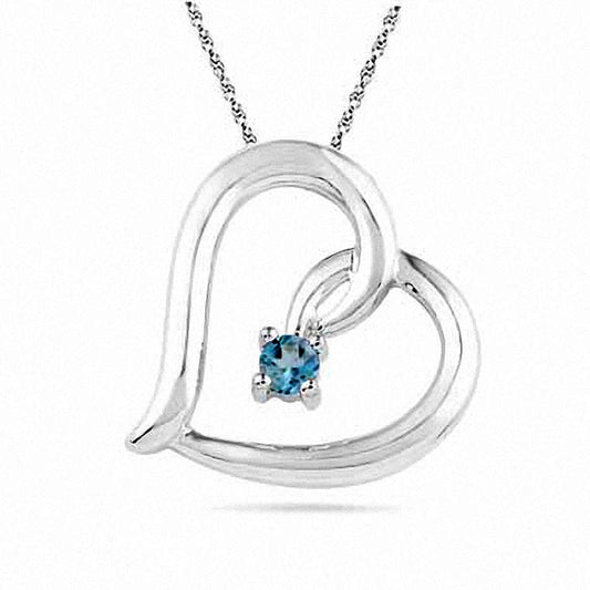 Aquamarine Tilted Heart Pendant in Sterling Silver