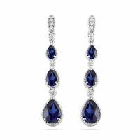 Pear-Shaped Lab-Created Blue Sapphire and Diamond Accent Drop Earrings in Sterling Silver