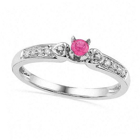 Lab-Created Pink Sapphire and Diamond Accent Promise Ring in Solid 10K White Gold
