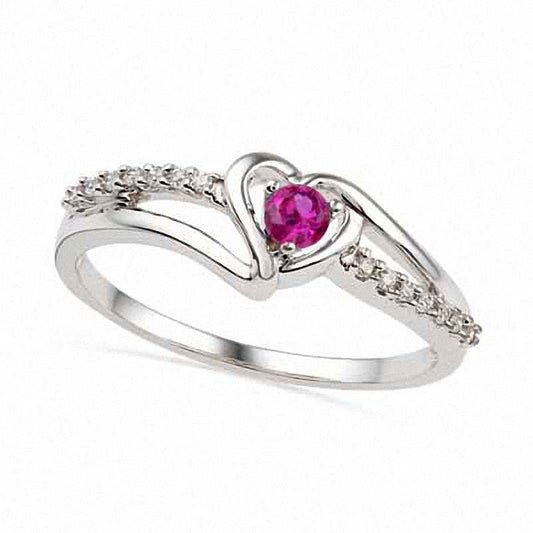 Lab-Created Ruby and 0.05 CT. T.W. Diamond Heart Promise Ring in Sterling Silver