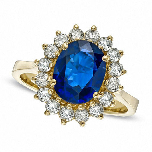 Your Stone Your StoryÖ Oval Blue Sapphire and 0.63 CT. T.W. Natural Diamond Frame Ring in Solid 14K Gold