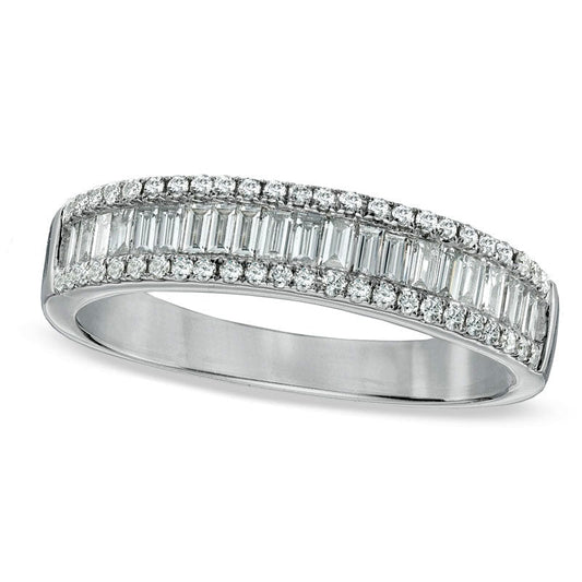 0.50 CT. T.W. Baguette and Round Natural Diamond Edge Band in Solid 10K White Gold