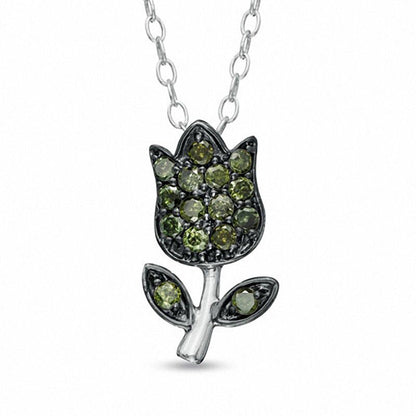 0.2 CT. T.W. Enhanced Green Natural Diamond Tulip Pendant in Sterling Silver