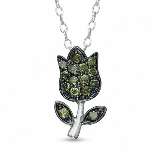 0.2 CT. T.W. Enhanced Green Natural Diamond Tulip Pendant in Sterling Silver