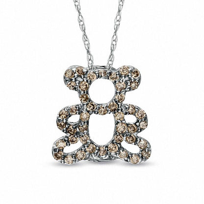0.2 CT. T.W. Champagne Natural Diamond Teddy Bear Pendant in Sterling Silver