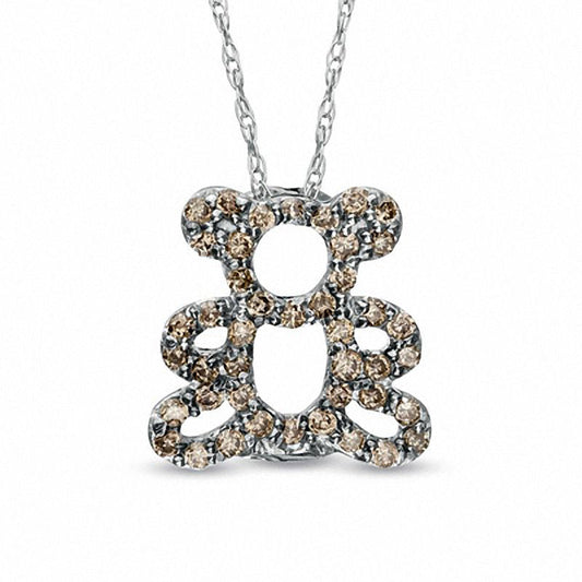 0.2 CT. T.W. Champagne Natural Diamond Teddy Bear Pendant in Sterling Silver