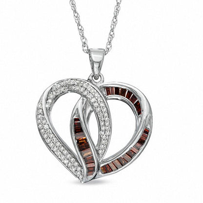 0.75 CT. T.W. Enhanced Red Baguette and White Natural Diamond Heart Pendant in Sterling Silver