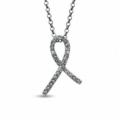 Natural Diamond Accent Ribbon Pendant in Sterling Silver