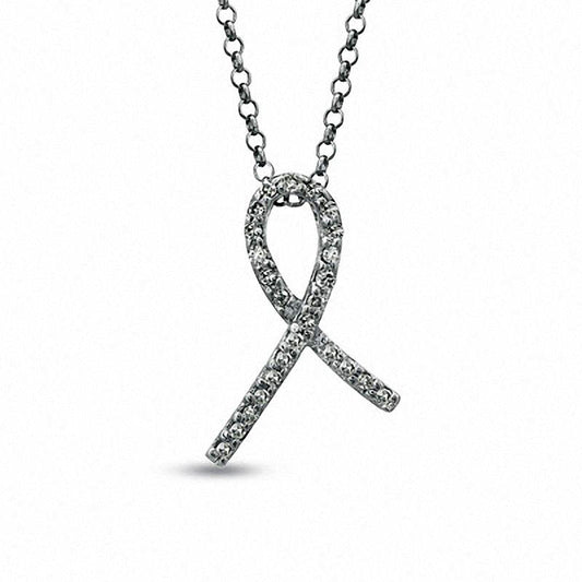 Natural Diamond Accent Ribbon Pendant in Sterling Silver