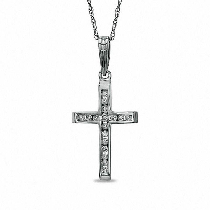 Natural Diamond Accent Cross Pendant in 10K White Gold