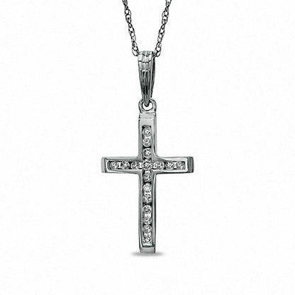Natural Diamond Accent Cross Pendant in 10K White Gold