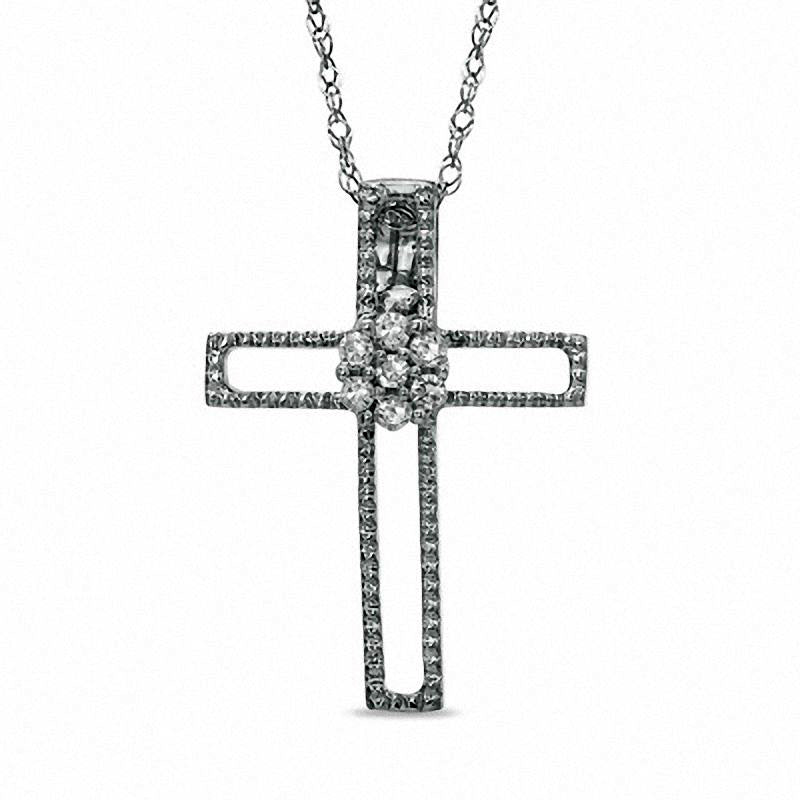 Natural Diamond Accent Cross Outline Pendant in 10K White Gold