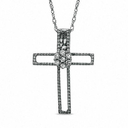 Natural Diamond Accent Cross Outline Pendant in 10K White Gold