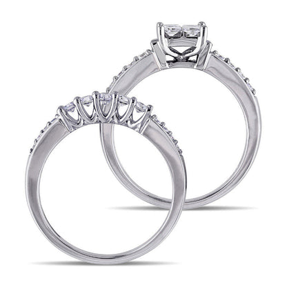 1.0 CT. T.W. Quad Princess-Cut Natural Diamond Bridal Engagement Ring Set in Solid 14K White Gold