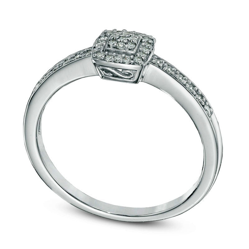 0.10 CT. T.W. Natural Diamond Square Cluster Promise Ring in Solid 10K White Gold