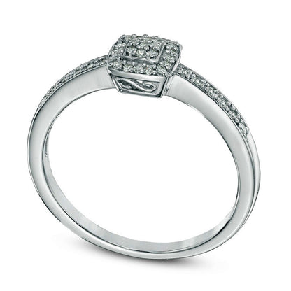 0.10 CT. T.W. Natural Diamond Square Cluster Promise Ring in Solid 10K White Gold