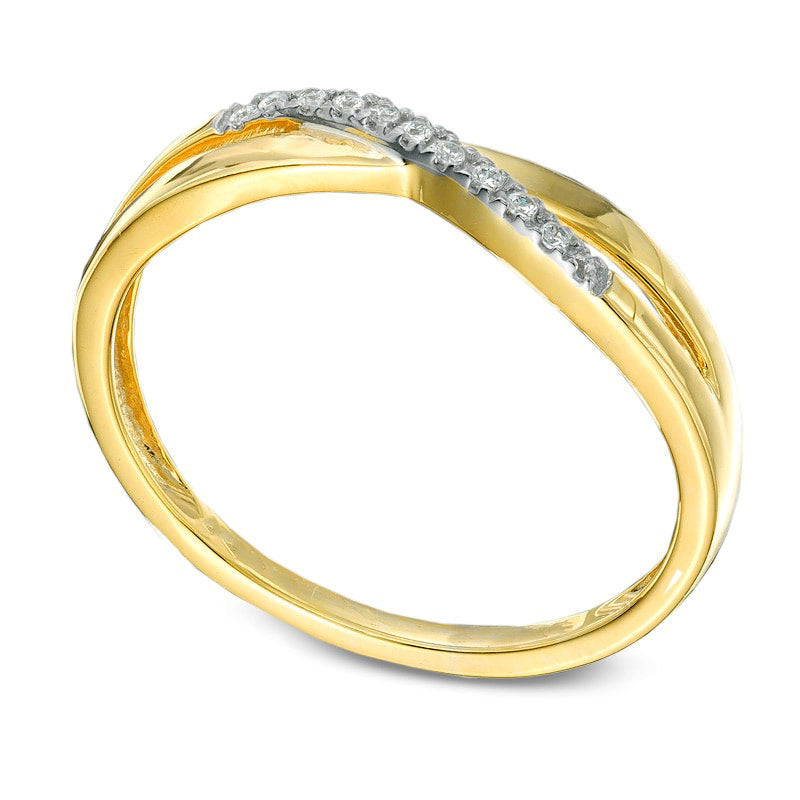 Natural Diamond Accent Criss-Cross Wave Band in Solid 10K Yellow Gold