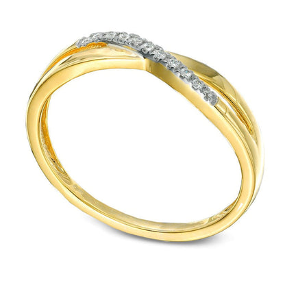 Natural Diamond Accent Criss-Cross Wave Band in Solid 10K Yellow Gold