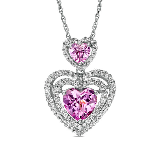 Heart-Shaped Lab-Created Pink and White Sapphire Heart Pendant in Sterling Silver