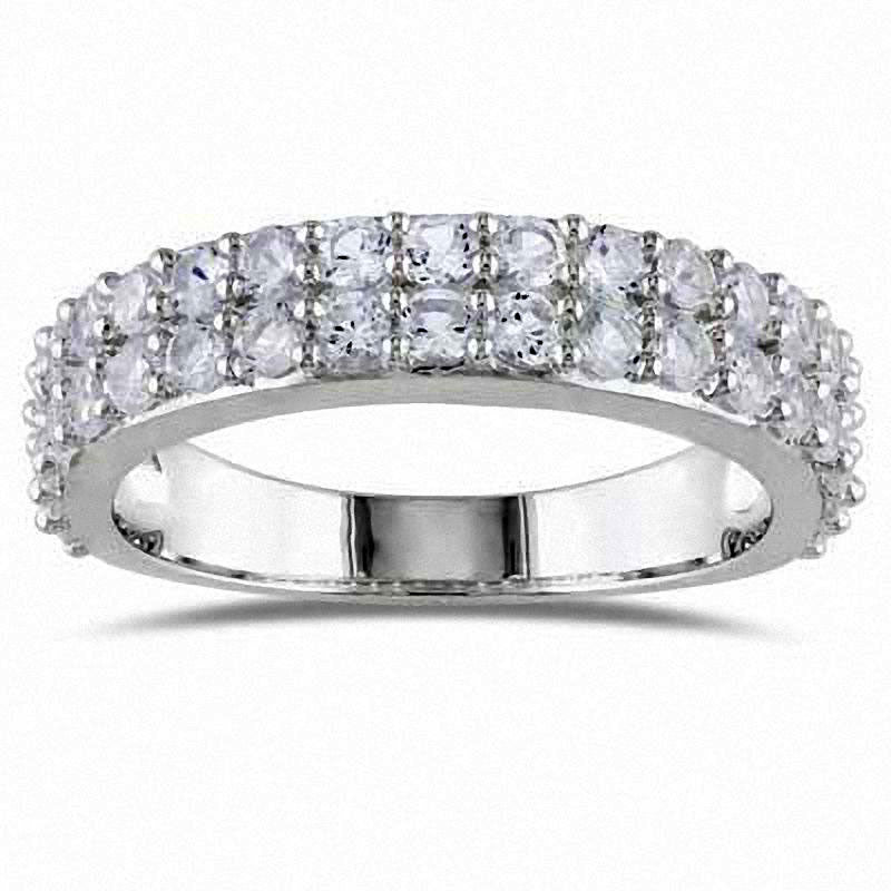 Lab-Created White Sapphire Double Row Band in Sterling Silver