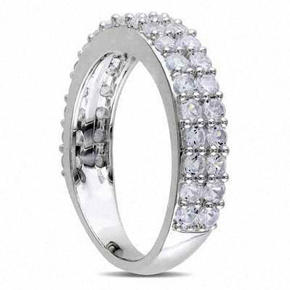 Lab-Created White Sapphire Double Row Band in Sterling Silver