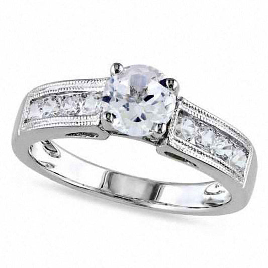 6.0mm Lab-Created White Sapphire Engagement Ring in Sterling Silver